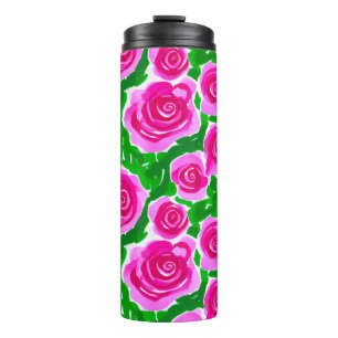 Fuchsia Pink Watercolor Roses Thermal Tumbler