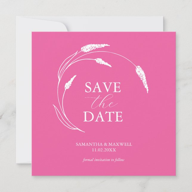 Fuchsia Pink Wedding Save The Date Templates (Front)
