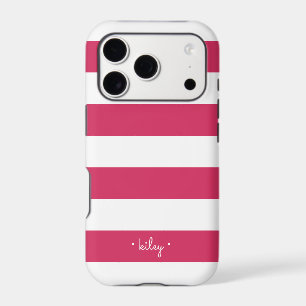 Fuchsia Pink & White Stripe Personalized