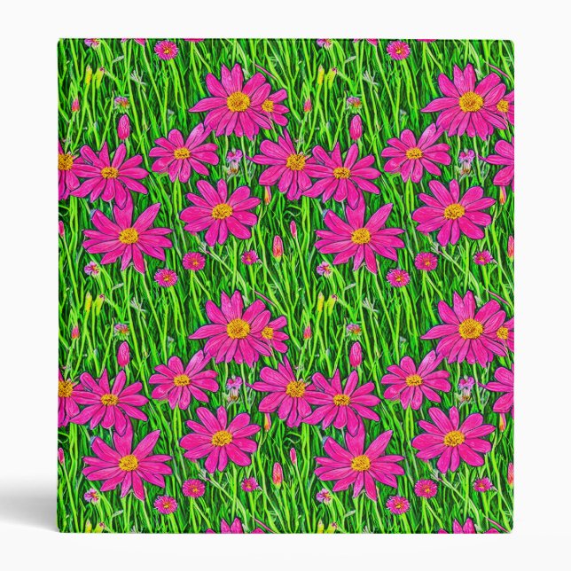 Fuchsia Pink Wildflowers in a Field  Binder (Front)