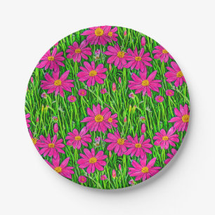 Fuchsia Pink Wildflowers in a Field Paper Plate