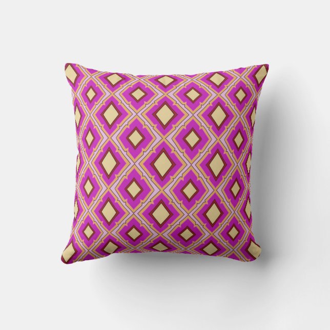 Fuchsia Pink Yellow Diamond Pattern  Throw Pillow (Back)