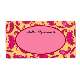 Fuchsia Pink Yellow Paisley Name Tag Label