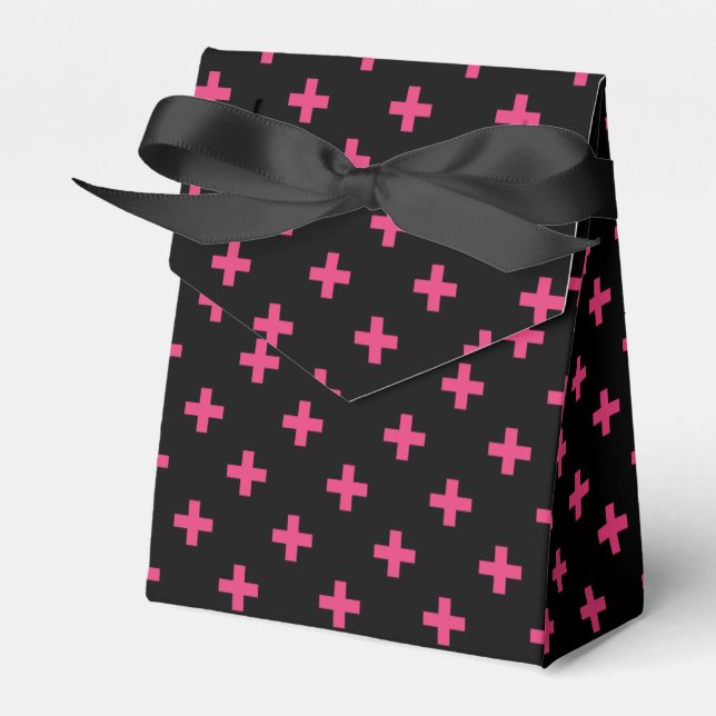 Fuchsia polka crosses on black favor box (Front Side)