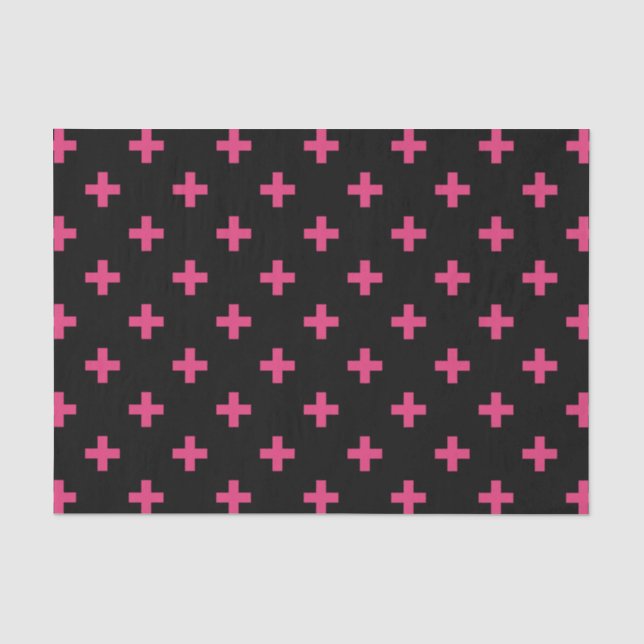 Fuchsia polka crosses on black tissue paper (Front)