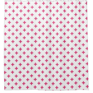 Fuchsia polka crosses on white