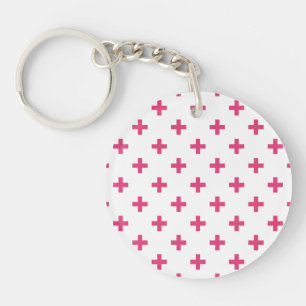 Fuchsia polka crosses on white keychain