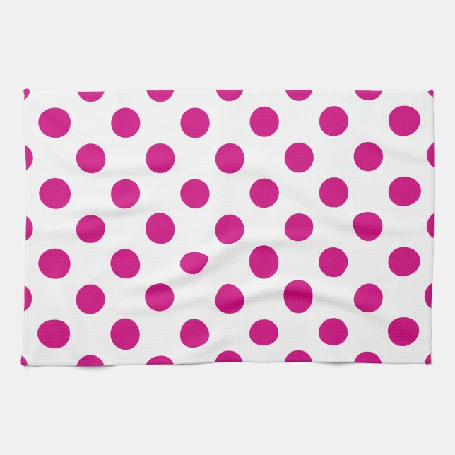 Fuchsia polka dots kitchen towel (Horizontal)