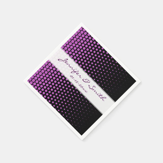 Fuchsia Polka Dots Modern Black Napkin (Corner)