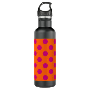 Fuchsia polka dots on orange 710 ml water bottle
