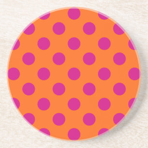 Fuchsia polka dots on orange coaster