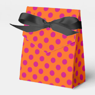Fuchsia polka dots on orange favor box