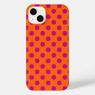 Fuchsia polka dots on orange iPhone 14 plus case