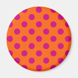 Fuchsia polka dots on orange magnet