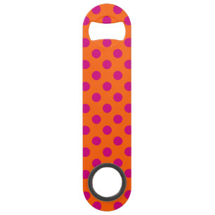 Fuchsia polka dots on orange speed bottle opener