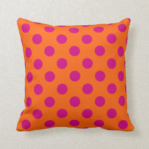 Fuchsia polka dots on orange throw pillow