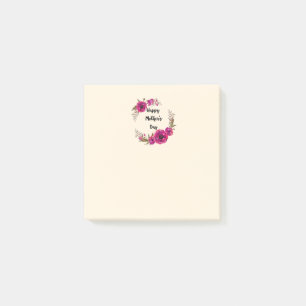 Fuchsia Poppies Floral Wreath Happy Mother's Day Post-it Notes