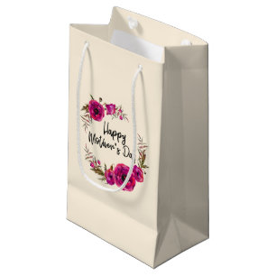 Fuchsia Poppies Floral Wreath Happy Mother's Day Small Gift Bag