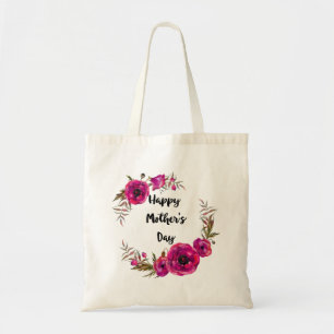 Fuchsia Poppies Floral Wreath Happy Mother's Day Tote Bag