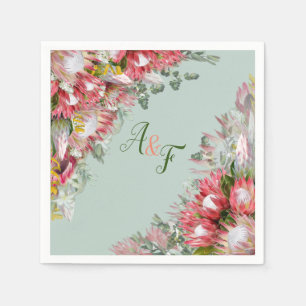 Fuchsia Protea's  & Sage Green Leaves Napkins