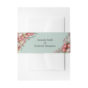 Fuchsia  Protea's with Green & Gold  Envelope Band Invitation Belly Band