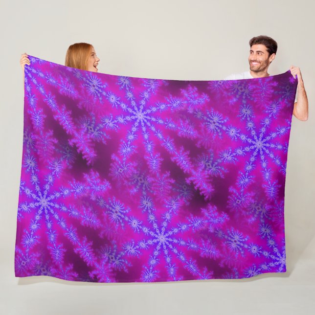 Fuchsia Purple Blue Starburst Psychedelic Fractal Fleece Blanket (In Situ)