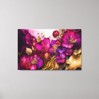 Fuchsia, Purple, & Gold Floral Art Canvas Print