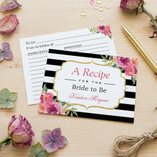 Fuchsia Purple Red Floral Bridal Shower Recipe Postcard