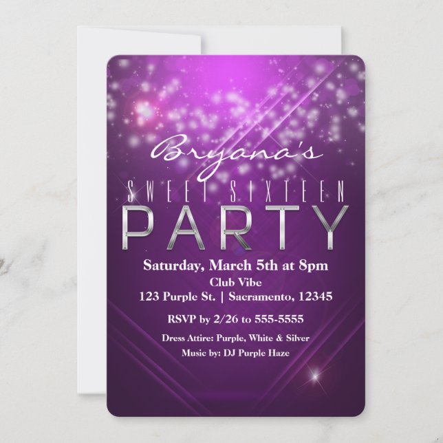 Fuchsia Purple Sparkle Club Vibe PARTY Invitation (Devant)