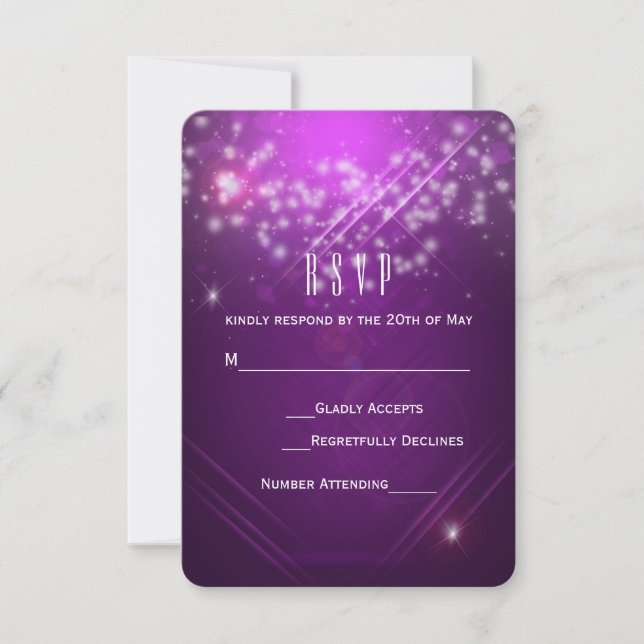 Fuchsia Purple Sparkle Club Vibe Party RSVP Card (Front)