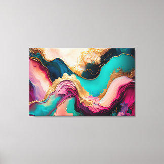Fuchsia, Purple, Teal & Gold Marble Abstract Art Canvas Print
