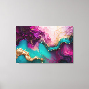 Fuchsia, Purple, Teal & Gold Marble Abstract Art Canvas Print