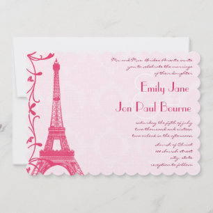 Fuchsia Raspberry Eiffel Tower  Wedding Invitation