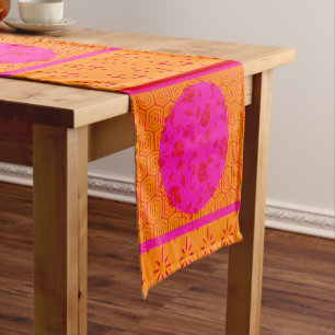 Fuchsia Red Orange Peony Pattern Short Table Runne Short Table Runner