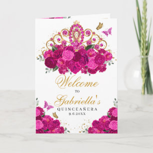 Fuchsia rose Floral Tiara Quinceanera Programme