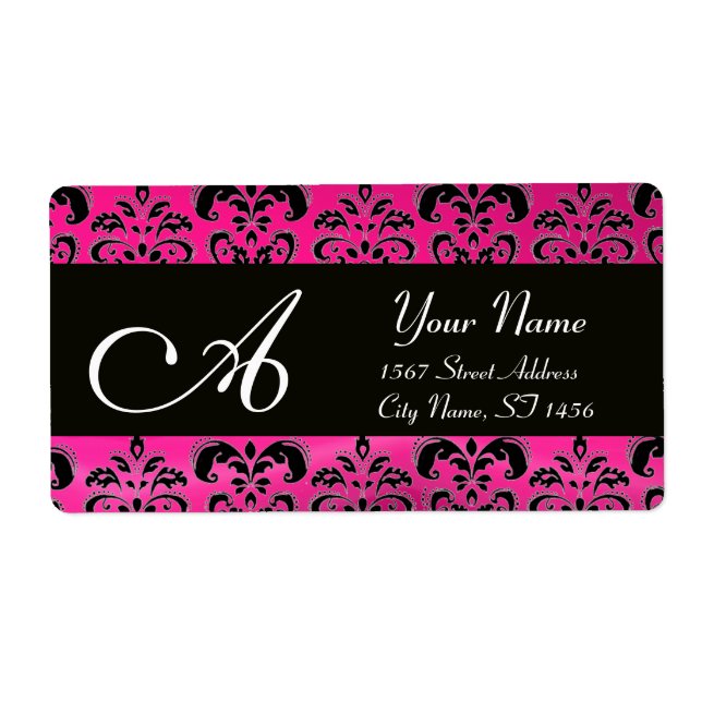 FUCHSIA ROSE NOIR DAMASK, MONOGRAMME AMÉTHYSTE (Devant)