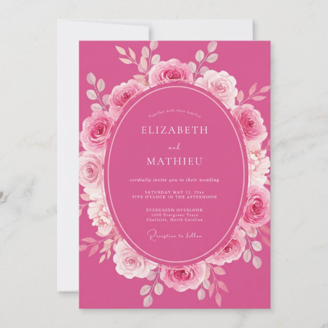 Fuchsia Rose Radiant Romantic Wedding Invitation (Front)