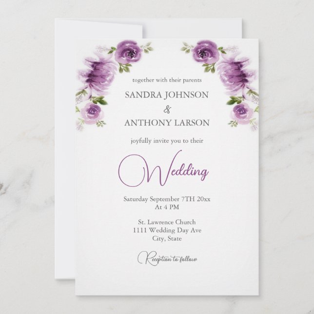 Fuchsia Roses and Peonies Wedding Invitation (Front)