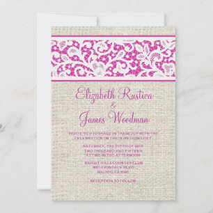 Fuchsia Rustic Burlap & Linen Wedding Invitations
