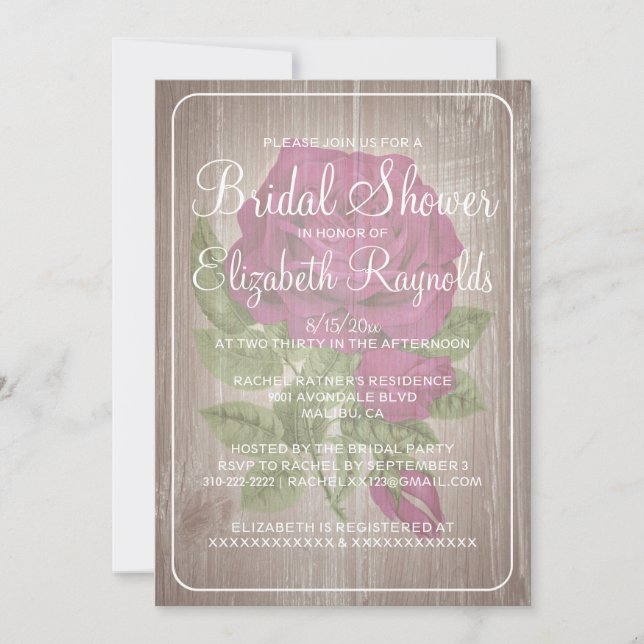 Fuchsia Rustic Floral Bridal Shower Invitations (Front)