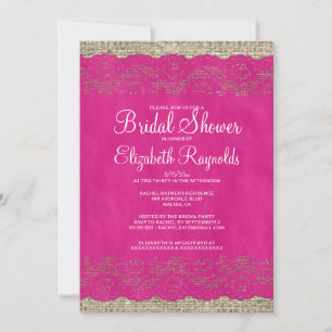 Fuchsia Rustic Lace Bridal Shower Invitations