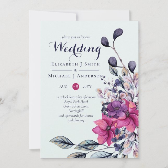 Fuchsia Sage Autumn Fall Wedding Invites Envl. (Front)