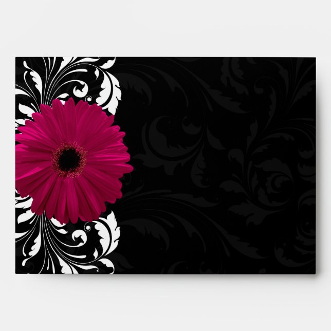 Fuchsia Scroll Gerbera Daisy w/Black and White Envelope (Front)