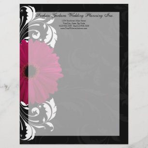 Fuchsia Scroll Gerbera Daisy w/Black and White Letterhead