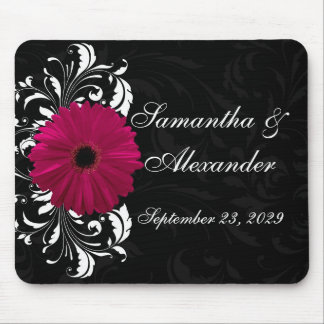 Fuchsia Scroll Gerbera Daisy w/Black and White Mouse Pad