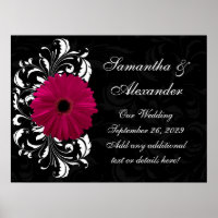Fuchsia Scroll Gerbera Daisy w/Black and White