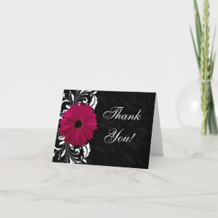 Fuchsia Scroll Gerbera Daisy w/Black and White Thank You Card