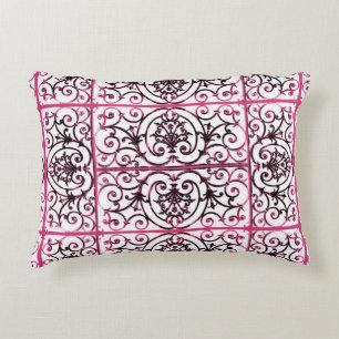 Fuchsia scrollwork pattern accent pillow