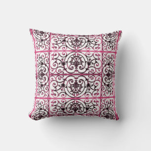 Fuchsia scrollwork pattern throw pillow
