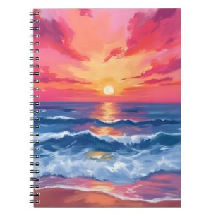 Fuchsia Shore Sunset   Ocean Waves Watercolor Notebook